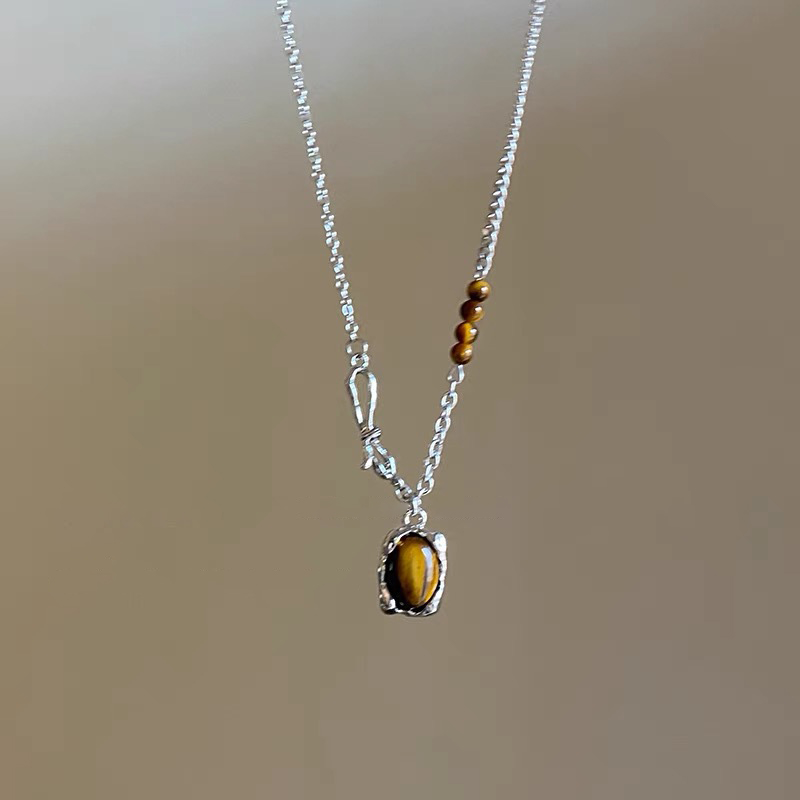 Collar con colgante de piedra marrón de cuero Vintage, gargantilla apilable, cadena de clavícula con temperamento para mujer y niña, collar de Otoño Invierno