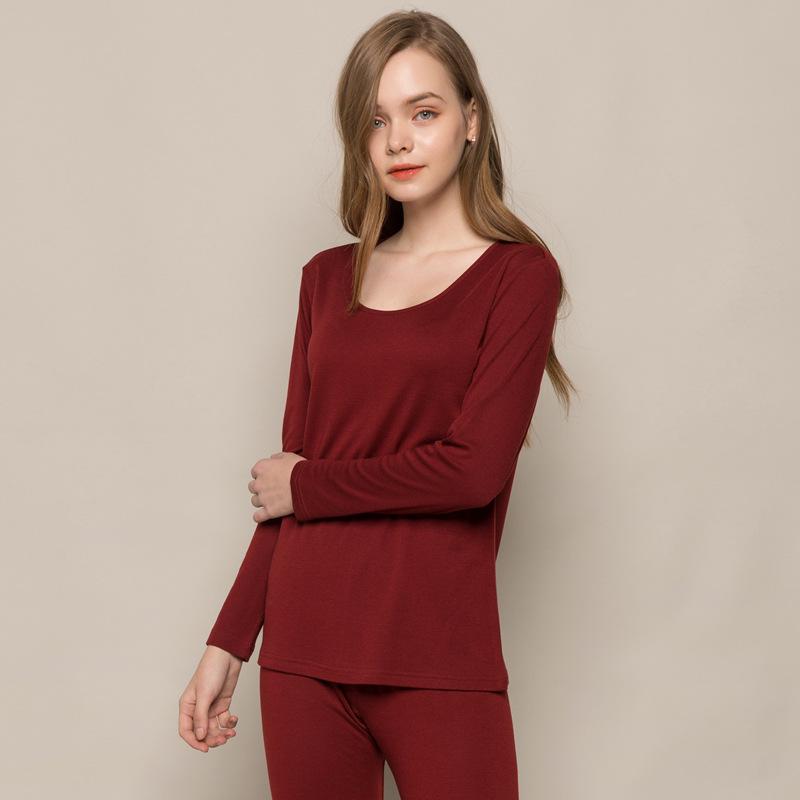 Autumn and Winter Thickened 30% Silk 70% Wool Thermal Underwear Suit Female Silk Knitted Bottom-knitted Autumn Clothes and Trou: Fuchsia / L