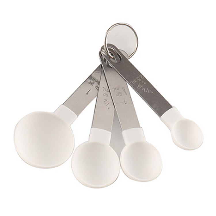 4Pcs Maatbekers En Lepels Set Plastic Meet Cups Nauwkeurige Maatlepels Met Rvs Handvat Voor Droge Liquid: 4Pcs White Spoons