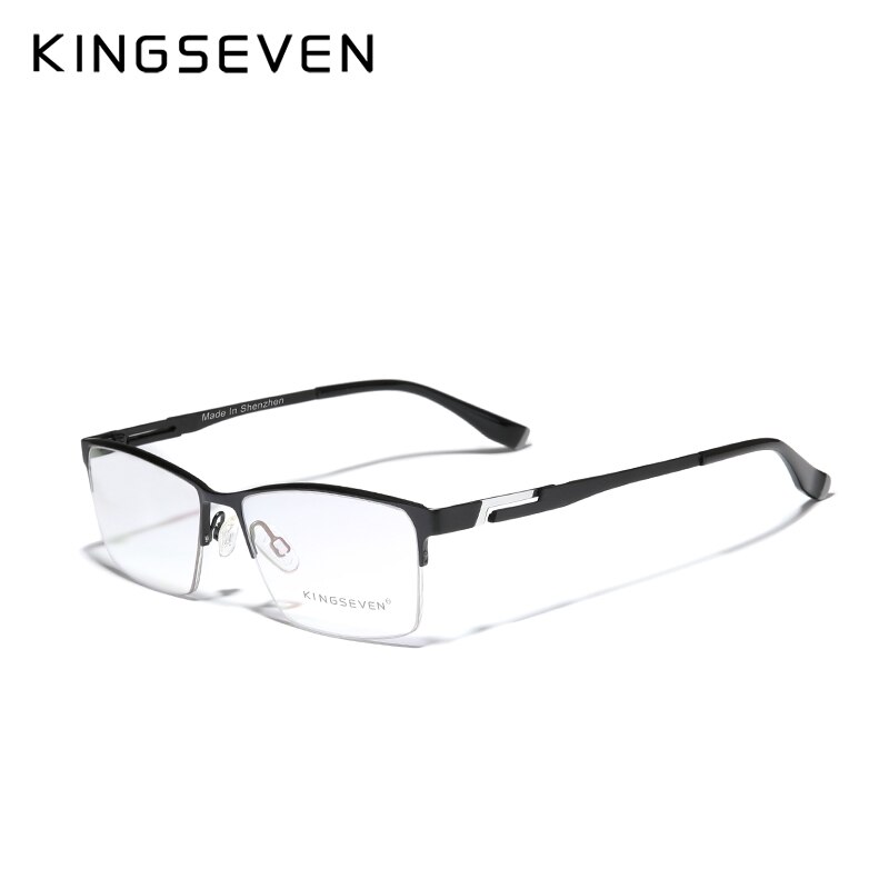 Kingseven mænds briller ren titanium halv ramme trending briller nærsynethed receptpligtige optiske briller: Sort