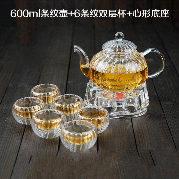 pumpkin shape flower teapot Glass Teapot with Infuser Tea Leaf Herbal Heat Resistant Glass Pot Flower TeaCup MJ1012: C