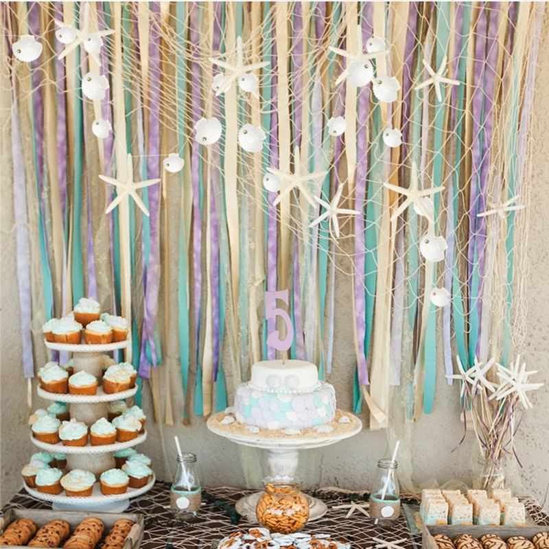 Guirnalda de papel de estrella de mar de concha blanca, cartel colgante para Baby Shower, temática de sirena, cumpleaños, , decoración de boda