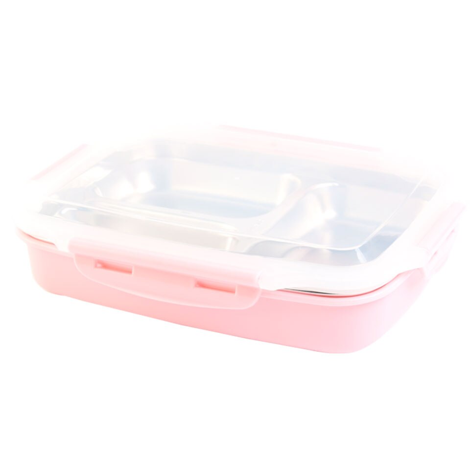 Stainless Steel Lunch Box Boiling Water Heated Food Container School Canteen Office Bento Box Kids Meal Prep Microwavable + Bag: Pink / 3