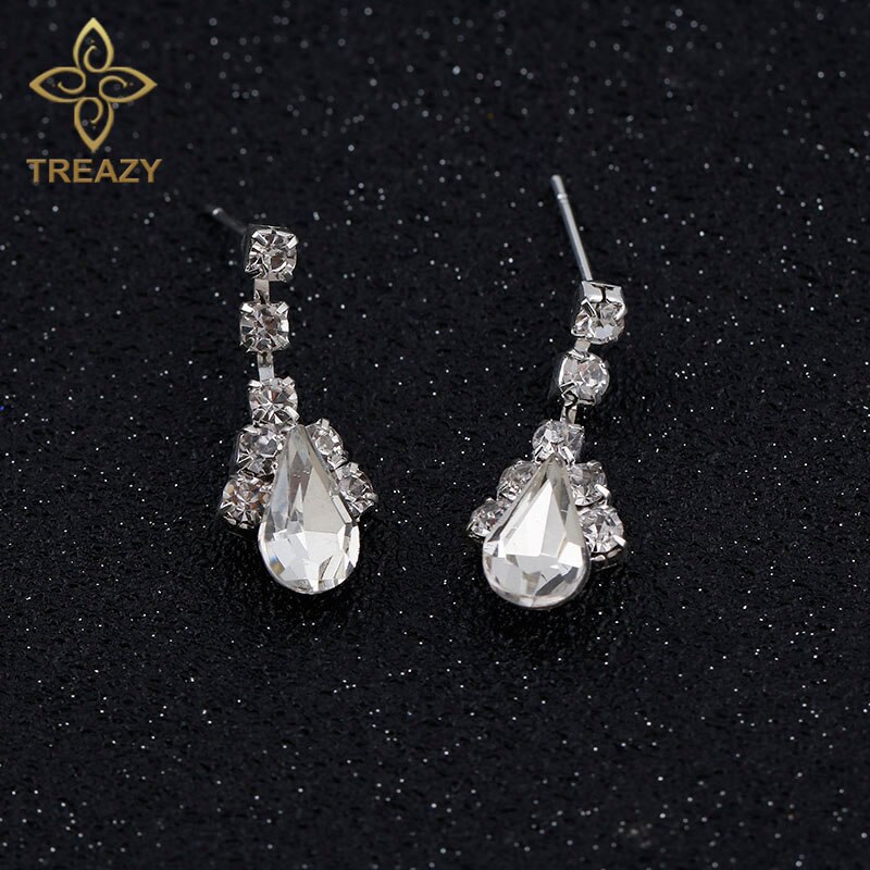 TREAZY Simple V Shape Teardrop Bridal Bridesmaid Jewelry Sets Crystal Wedding Jewelry Necklace Earrings Set for Women