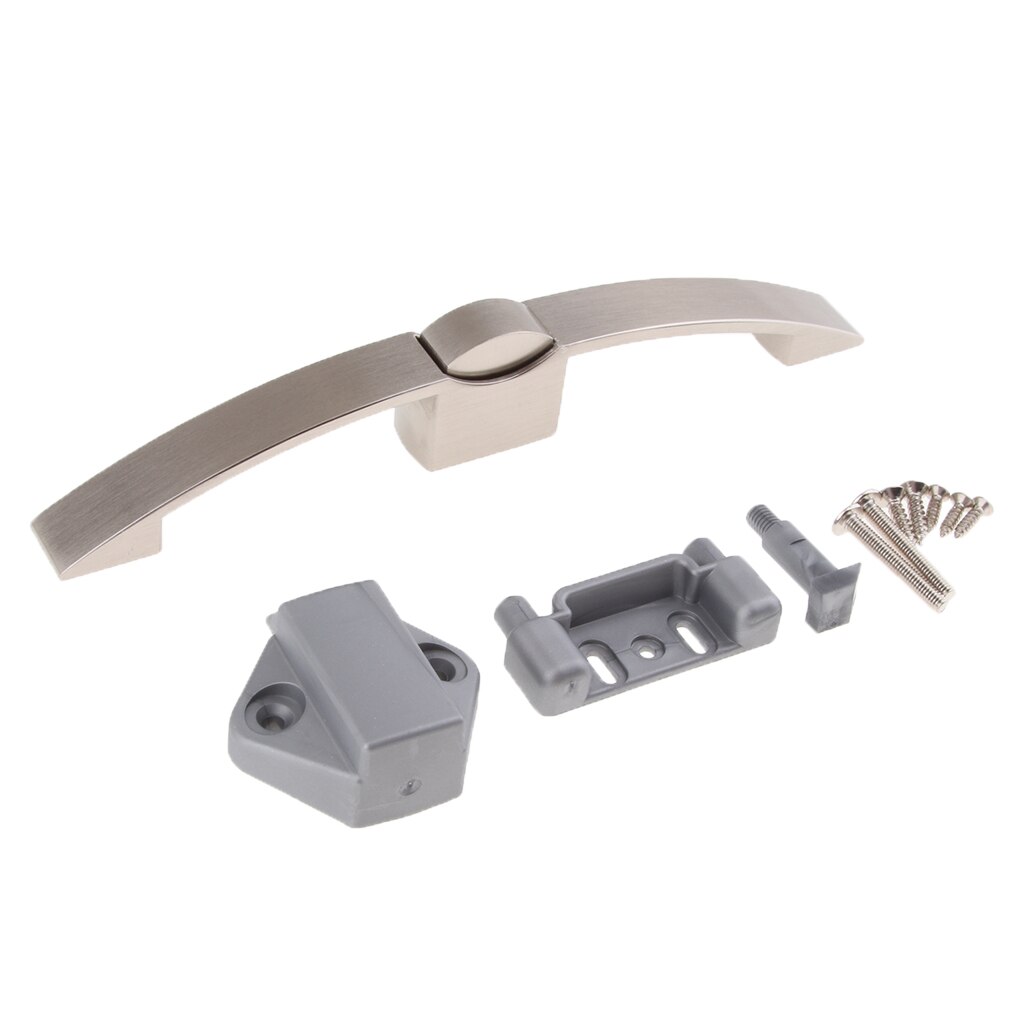 Solid Push Button Pull Handle Latch Lock Knob for Cupboard, Door, Cabinet, RV, Durable: Nickel Brushed 160mm