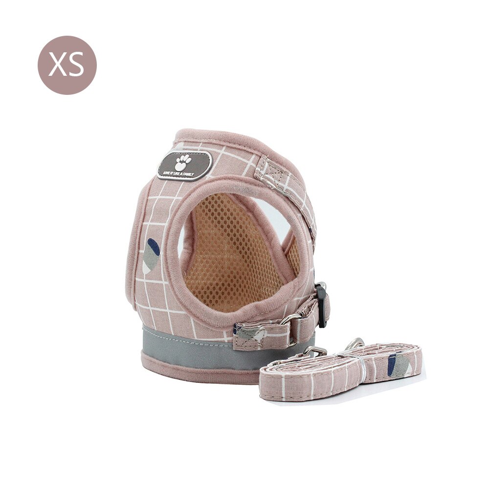 No pull hundesele åndbar mesh vest justerbar hundesele og snor sæt til små hunde reflekterende kæledyrshalsbånd til hvalp: Lyserød / Xl