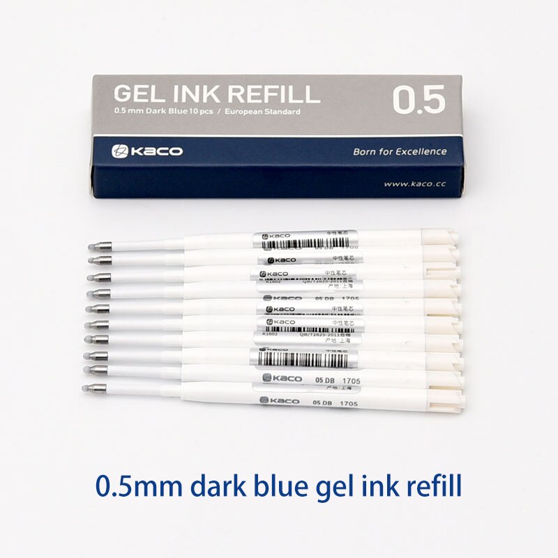 Kaco 10pcs/box G2 Refill European Standard 0.5mm Black Red Blue Dark-blue ink Refills for Retractable Gel Pens Office Supplies