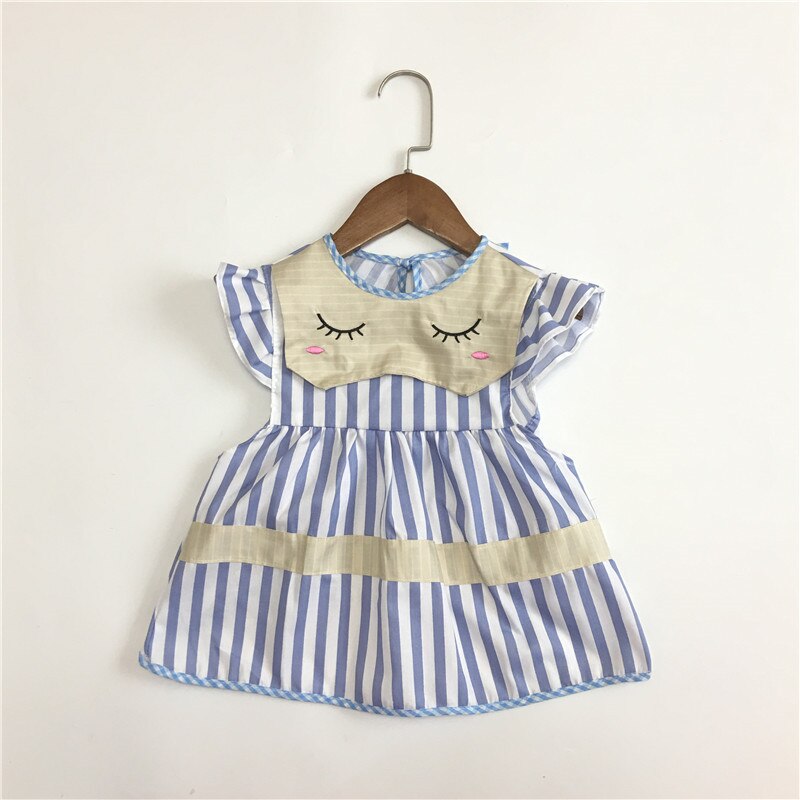 Baby-lätzchen Baby Mädchen Fütterung Kleidung Kindergarten Essen Kleidung Striped Mädchen Prinzessin Kleid: Blau