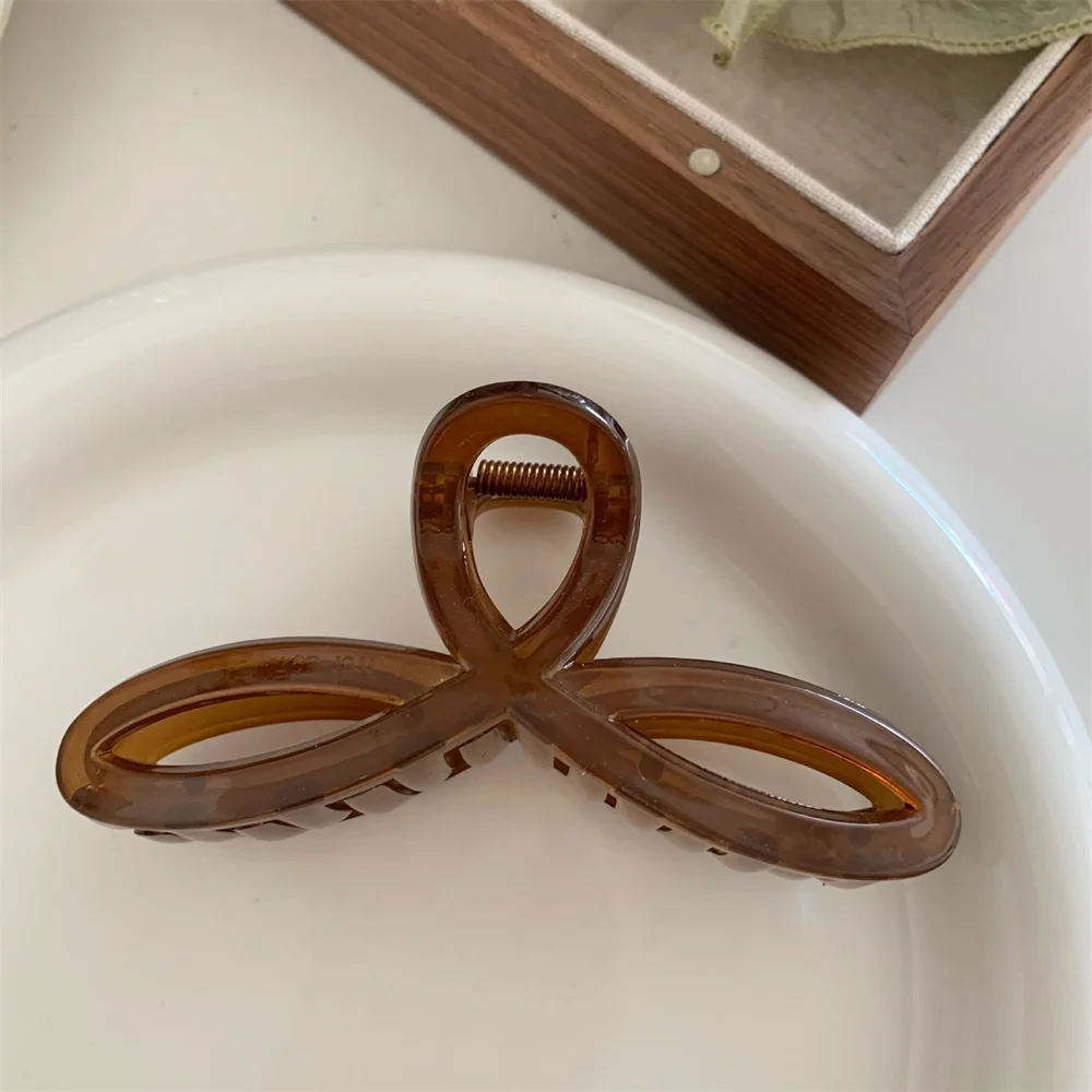 Clip de tiburón con lazo para mujer, Clip para el pelo en la parte posterior de la cabeza, horquillas fijas con cola de caballo Vintage para mujer, horquilla geométrica hueca Simple: Lavanda