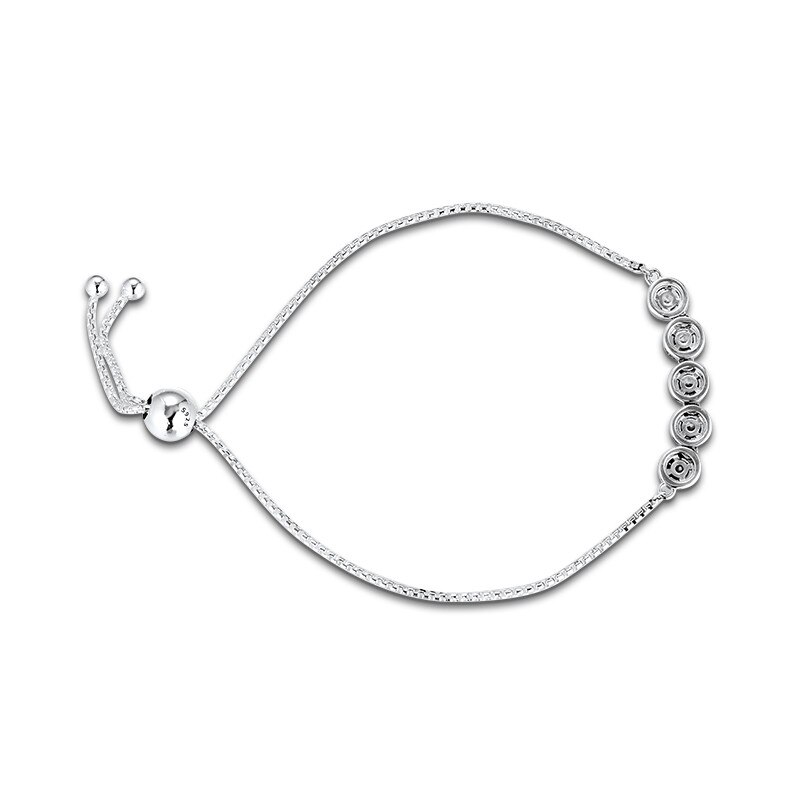 Rotonda frizzante Bracciali a Catena per Le Donne 925 sterlina d'argento cursore Braccialetto Regolabile Gioielli di Cristallo Femminile Dei Monili Del Braccialetto