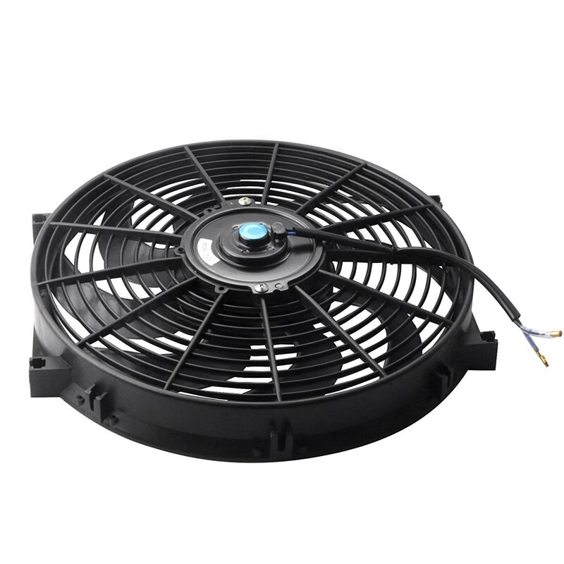 Zwarte universele elektrische radiator slanke ventilator push/pull 12v +  montagekit  (14 inch)