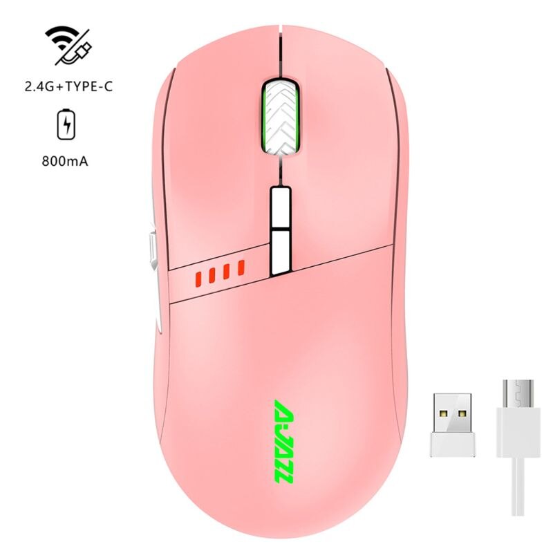 AJazz -Grade i305Pro RGB 2.4G Gaming Mouses Wireless Dual Mode Rechargeable 200-16000 DPI: Pink
