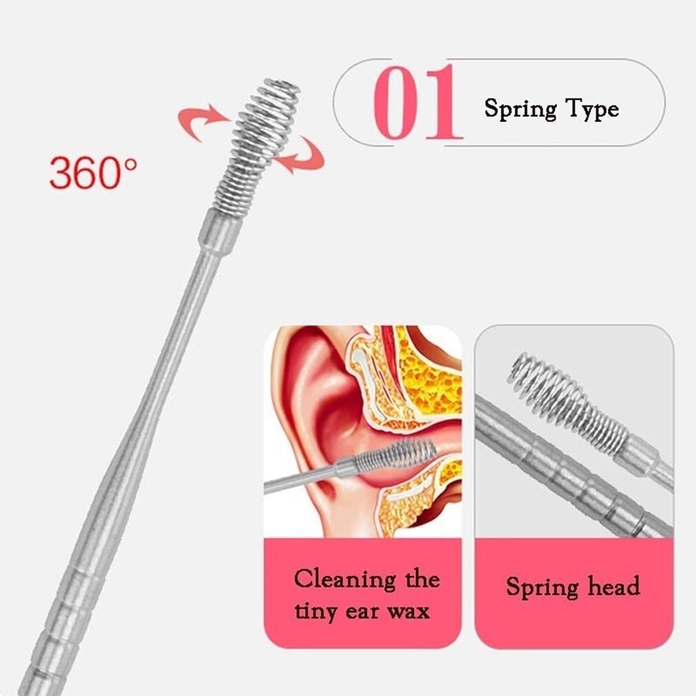 5pcs Wax Remover Spoon Tool Ear Wax Pickers Spiral Head Cleaner Scoop Stainless Steel Circular Ears Care Durable Dig