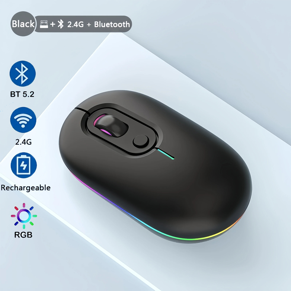 Wireless Mouse Bluetooth 5.2 5.0 2.4G Rechargeable RGB Mouse 1600 DPI Charging Gaming Mouse For MacBook iPad Tablet Laptop: WHITE