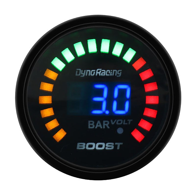 Dyno Racing 2Inch 52mm 12V Digital Turbo Boost Gauge Meter Bar Pressure Blue LED with Sensor: Default Title