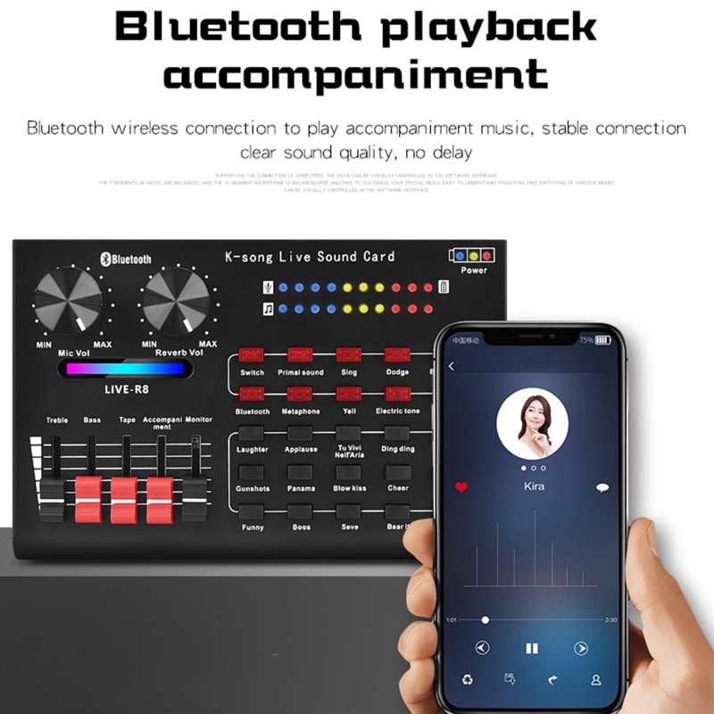 H052 Dsp Chip Mixer Audio Geluidskaart Slimme Ruisonderdrukking Clear Voice Mixing Console Bluetooth-Compatibel Verbinding