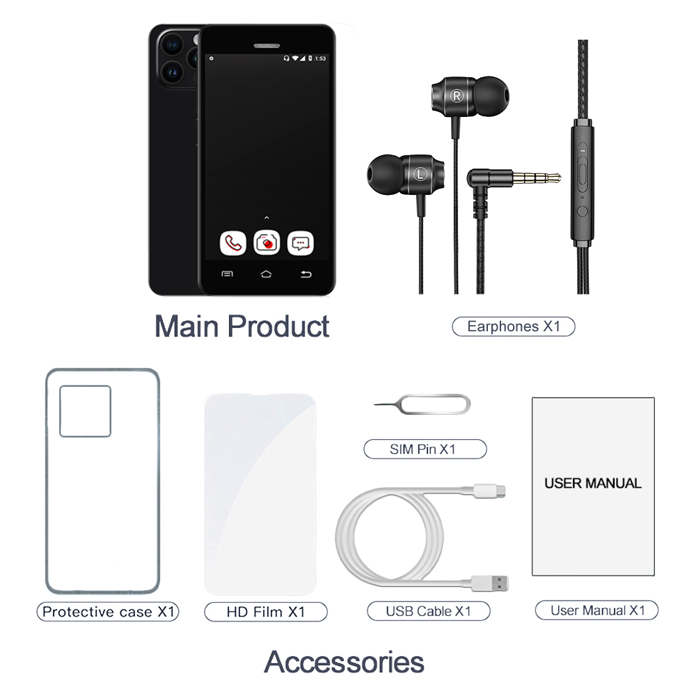 S9 Pro Mini Android8.1 Smart Phone Display da 3,0 pollici 2 GB di RAM 16 GB di ROM con jack da 3,5 mm 3G Piccolo telefono: nero