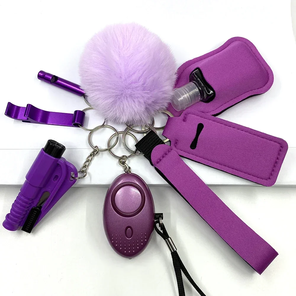 Veiligheidssleutelhanger Volledige set Zelfverdedigingssleutelhanger Set met persoonlijke alarmaccessoires voor vrouwen en meisjes: Blauw