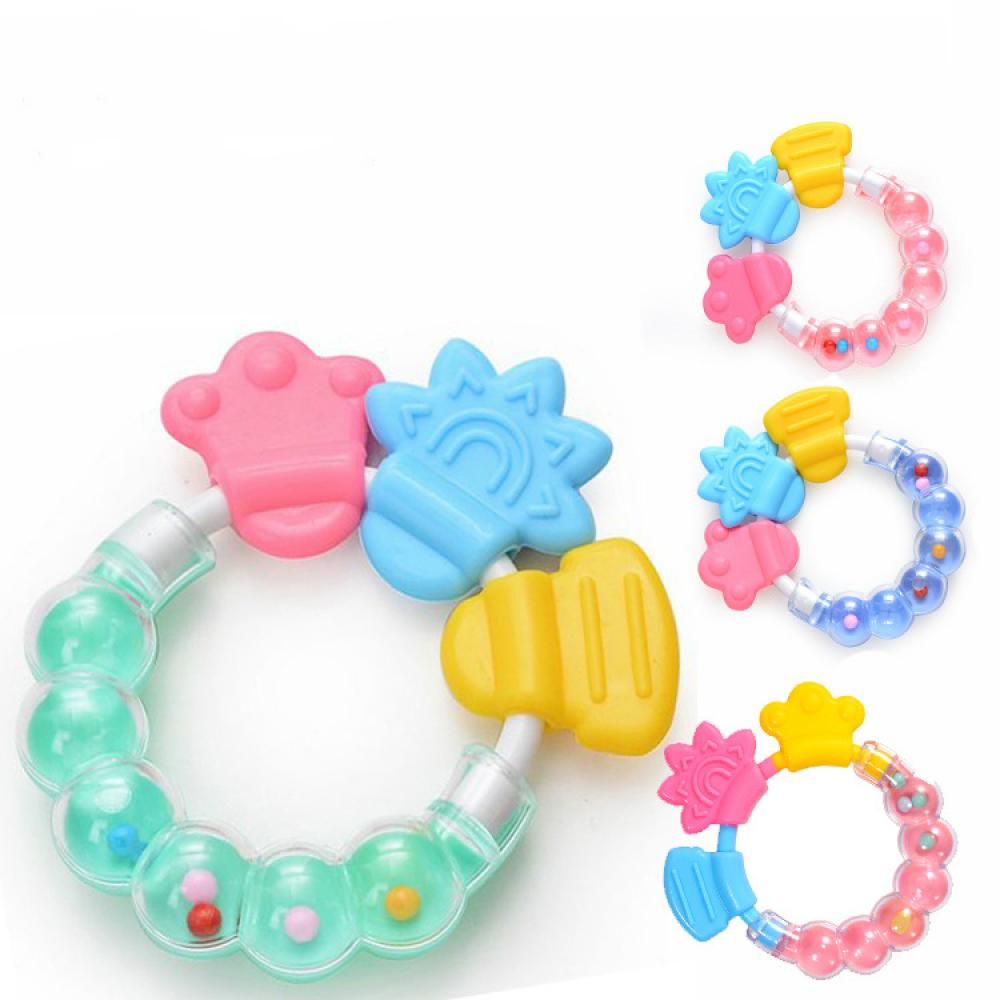 1PC Baby Chewable Rattle Circle Newborn Shower Baby Teethers Baby Teething Molar Sticks Silicone Teethers