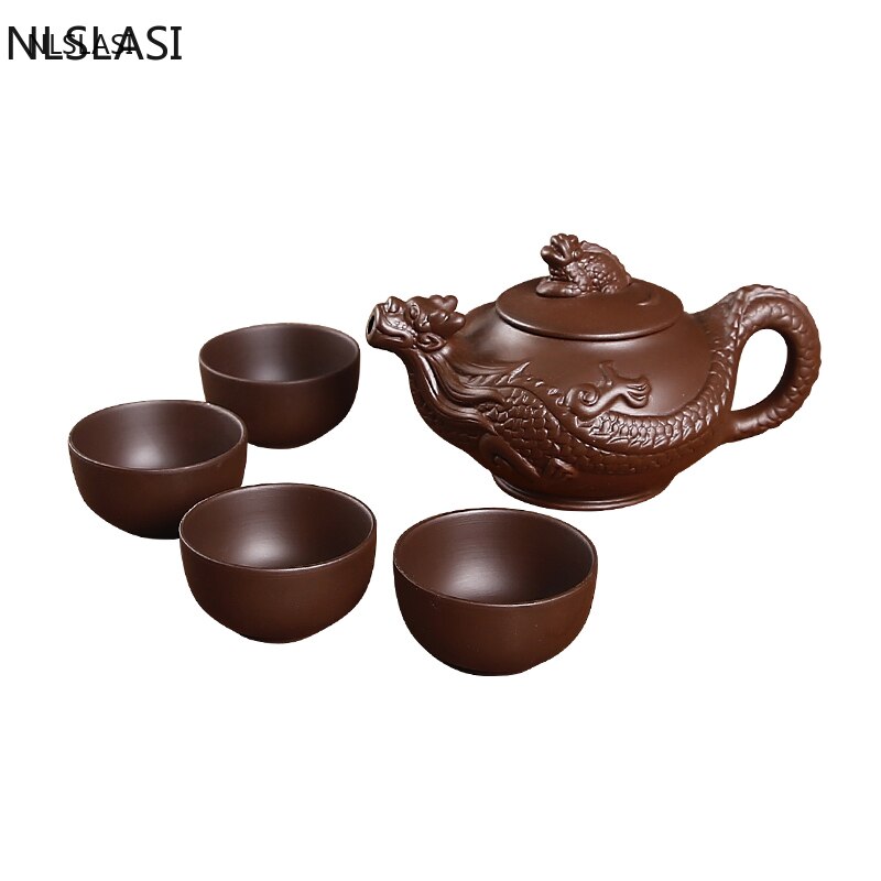 5 Stks/set Chinese Yixing Paarse Klei Thee Sets Xishi Theepot Handgemaakte Ketel Master Theekopjes Authentieke Huishoudelijke Theewaar Drinkware