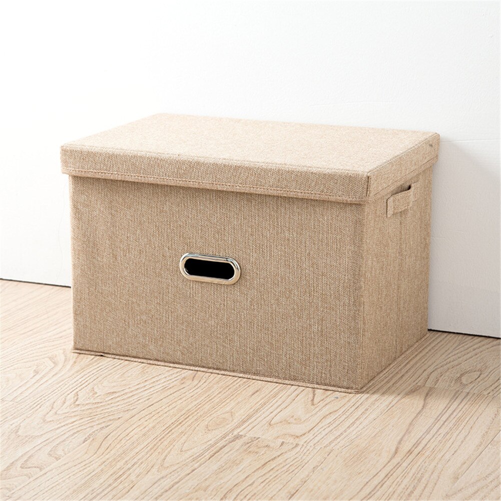 Cotton Linen Foldable Storage Box Household Drawer Clothes Sort Finishing Box Practical Anti-dust Storage Organizer with Lid: Beige S