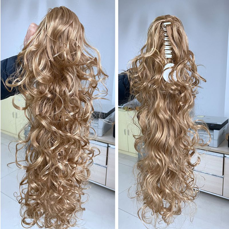 Luxury for Braiding 76cm 210g Long Wavy High Temperature Fiber Synthetic Hair Pieces Claw Clip Ponytail Extensions for Women: #22