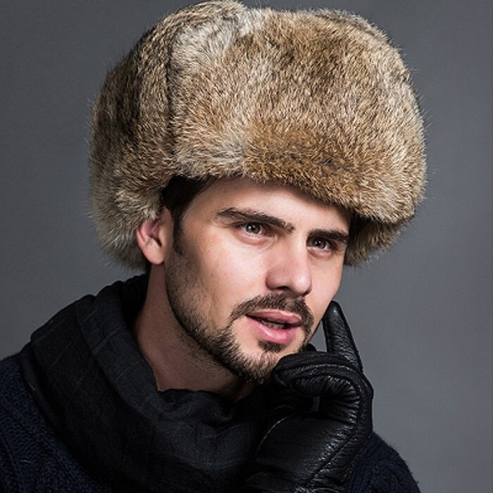 1PC Men Winter Faux Fur Warm Hat Russian Guard Hat with Earflap