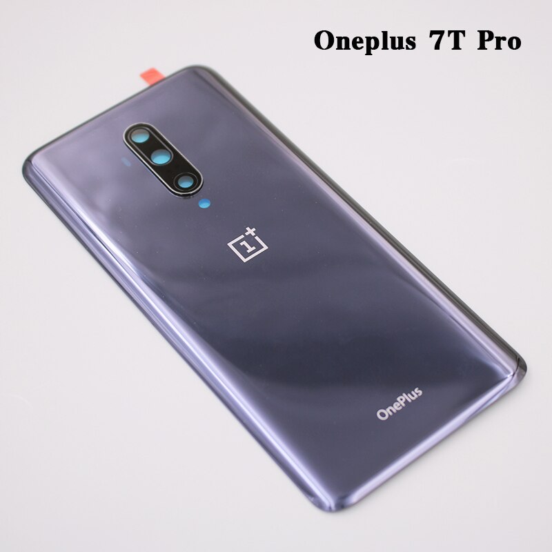 Oneplus – boîtier de batterie pour Oneplus 7 7T Pro 1 + 7T Pro, couvercle arrière en verre avec objectif d&#39;appareil photo et autocollant: 7T Pro Black