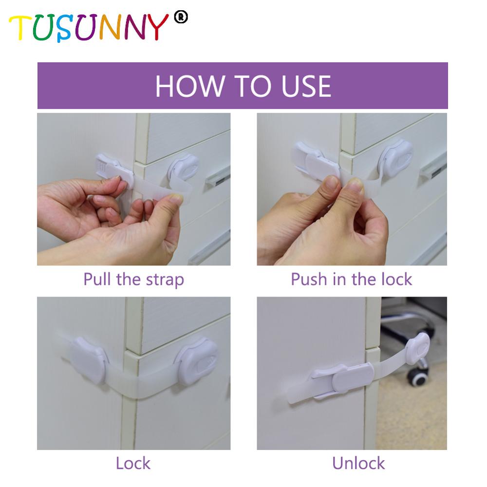 TUSUNNY-armoire à tiroirs 6 pièces | protection de sécurité réglable multifonction bébé, serrure pour porte des toilettes et du réfrigérateur