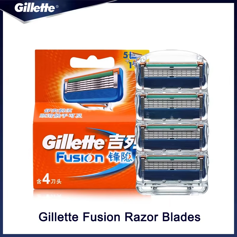 Gillette-cuchillas de afeitar de la serie Fusion, cabezales de corte de barba de repuesto de 5 capas, 4 cuchillas de piezas para afeitadora Gillette Fusion