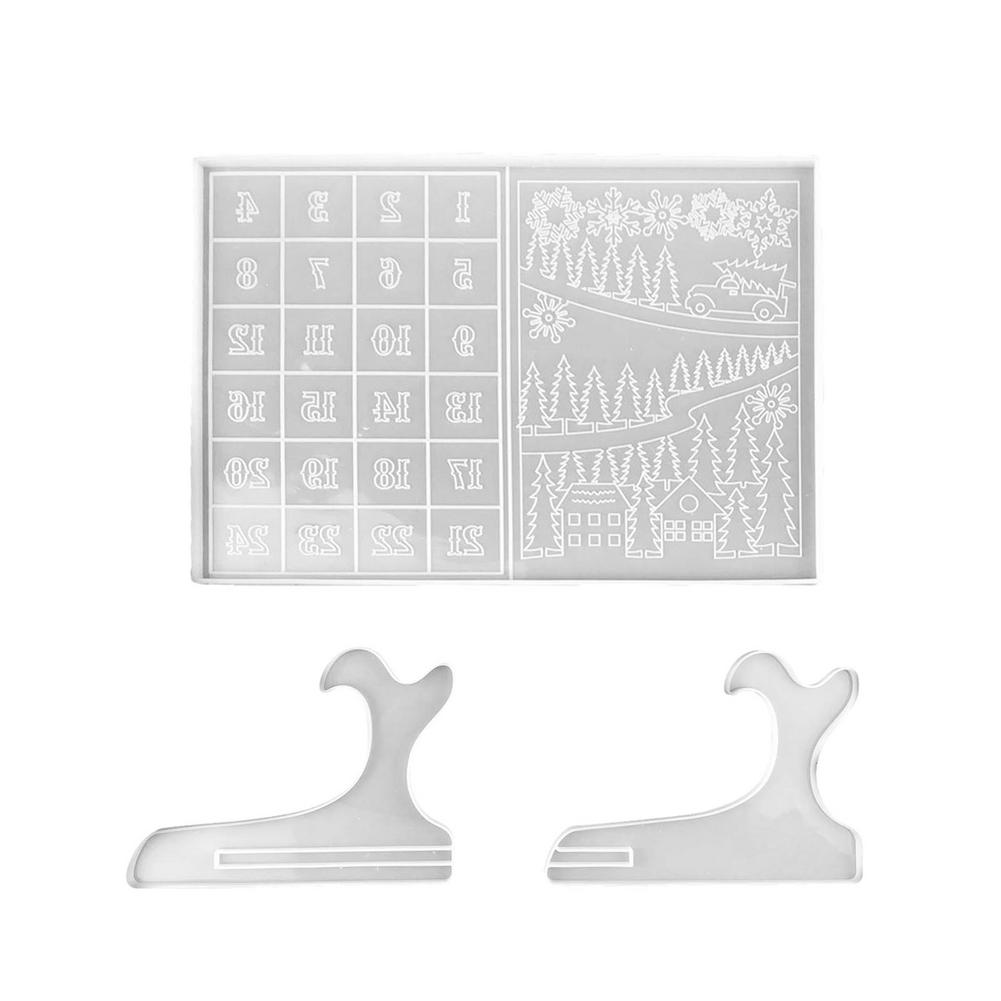 Moules de calendrier de compte à rebours de noël en Silicone, moules en résine réutilisables pour l&#39;avent de noël, pour la décoration de Bar,: A