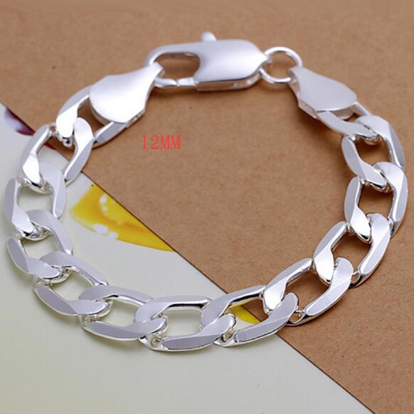 Exquisita Cadena de 10mm en color plateado para hombres y mujeres, cadena noble, pulsera de boda, abalorio de , de cumpleaños bonito para boda H091: H222  12MM CHAIN