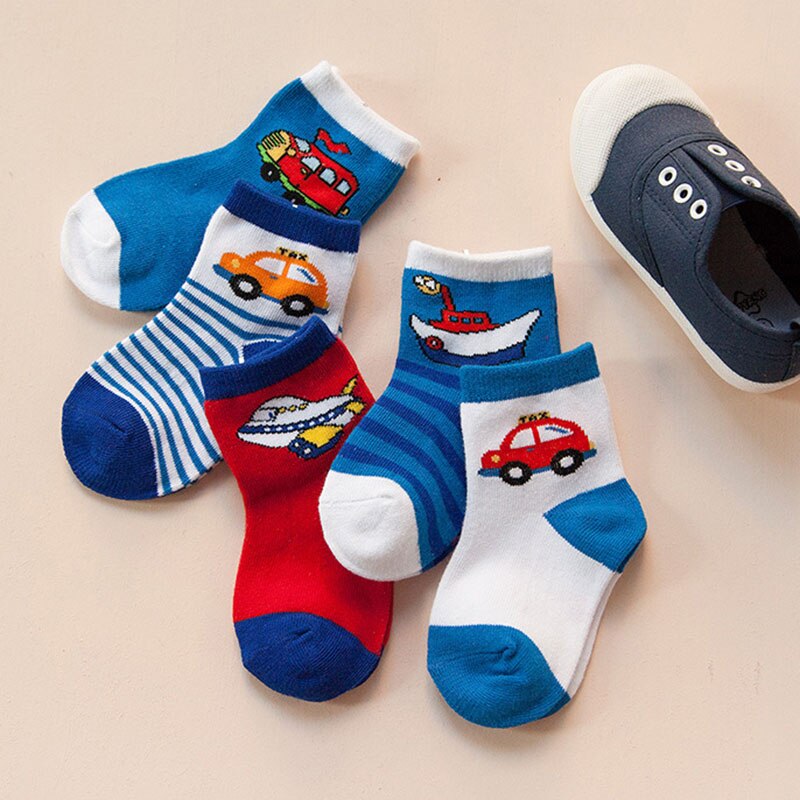 5pairs / SET Meias bebê dos desenhos animados listrado de algodão macio Crianças Boy Girl Curto Meias CAR Impressão da criança Crianças Piso Socks: Default Title