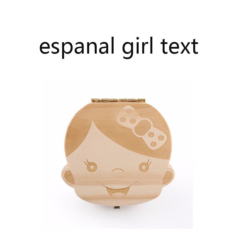 Tand Doos Engels Spaans Tekst Baby Jongen Meisje Fallen Opslag Natuurlijke Hout Case Besparen Melk Tanden Collection Organizer Houder: espanal girl text