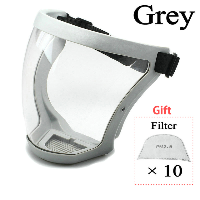 Máscara de protección para el trabajo, Protector facial completo, a prueba de polvo, resistencia al impacto, máscara de trabajo para carpintería, herramientas de cocina reutilizables para el hogar: Plata