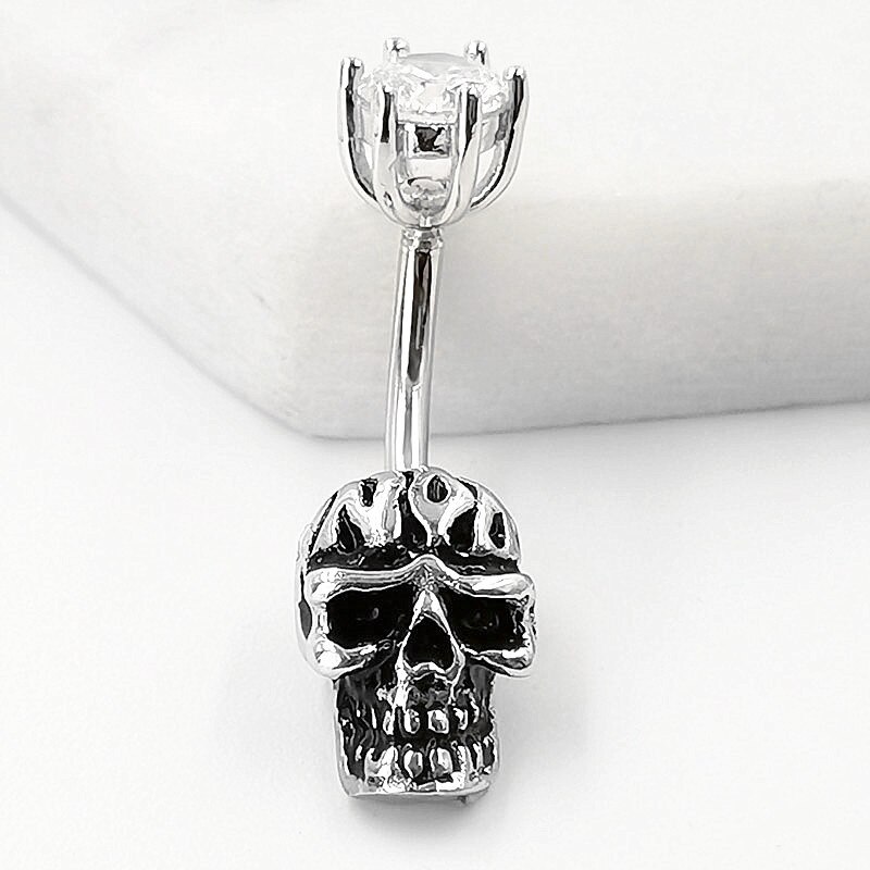 Hellolook 925 Sterling Zilver Belly Button Ring Mode Punk Gothic Schedel Bar Navel Piercing Lichaam Sieraden