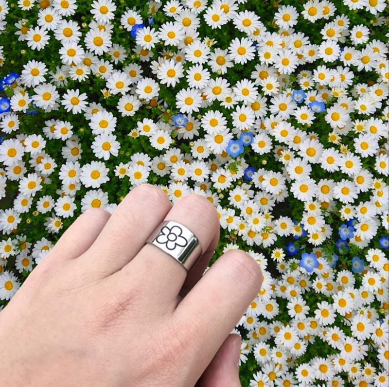 Elegante Kleine Daisy Ringen Voor Vrouwen Eenvoudig Retro Leuke Chunky Pruimenbloesem Bloem Ring Party Punk Mode Jewerly A934