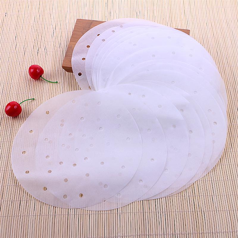 Pergamino perforado vaporera redonda revestimientos de papel adecuado para freidora de aire cocinar cesta de vapor verduras Dim Sum Rice 23cm