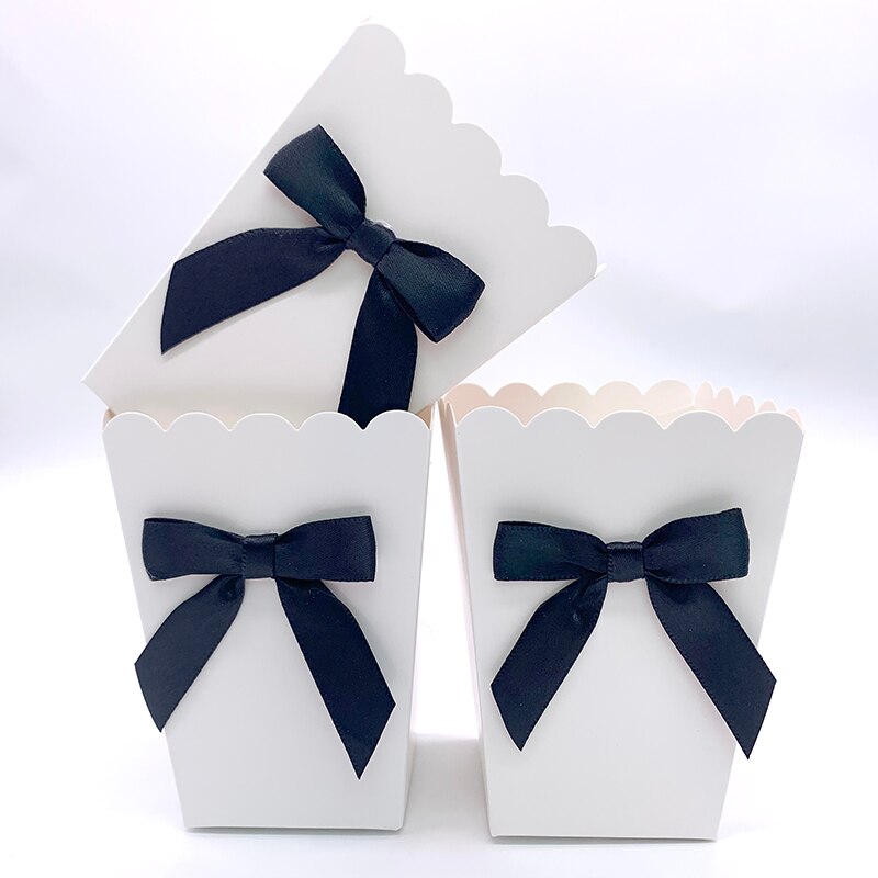 Mini cajas de papel para palomitas con lazo caja para recuerdos de Baby Shower, de cumpleaños, recuerdos, artículos para mesa, color rosa/Azul, 6 uds.: 6pcs Black
