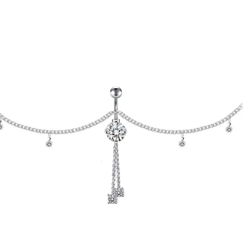 Sexy Dangle Rhinestone Piercing Navel Chain Belly Button Ring with Waist Chain Women Navel Piercing Body Jewelry: ROSE GOLD COLOR