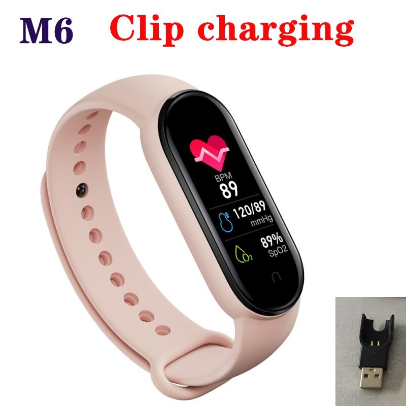 M5/m6 smarte sport band fitness spor skritteller hjertefrekvens blodtrykksmåler bluetooth smart klokke for iphone xiaomi android: B02-m6 rosa