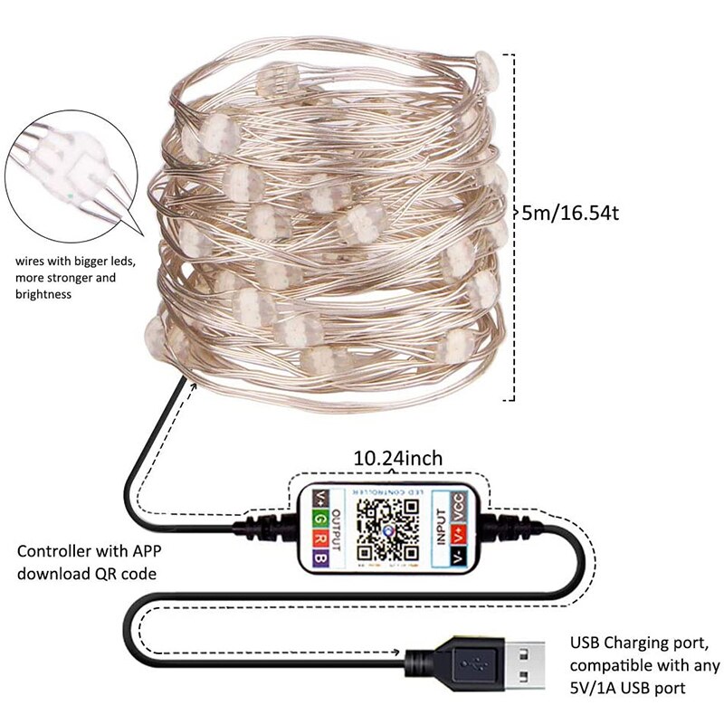 Guirnalda de luces Led con función de memoria, tira de luces con Bluetooth, Control por aplicación, música sincronizada, decoración de de Navidad, 2-30m