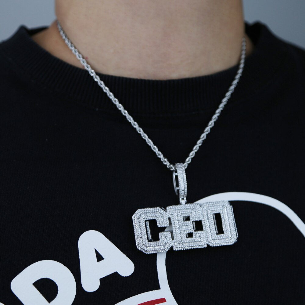 Iced Out Bling Cubic Zirconia CEO Necklace 3 D Two Tone Color Letters CEO Pendant Necklaces Hip Hop Men Women Jewelry