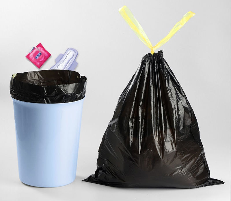 Sac poubelle à haute capacité, Portable, cordon de serrage, ménage cuisine, noir, jetable, épais, stockage de voiture