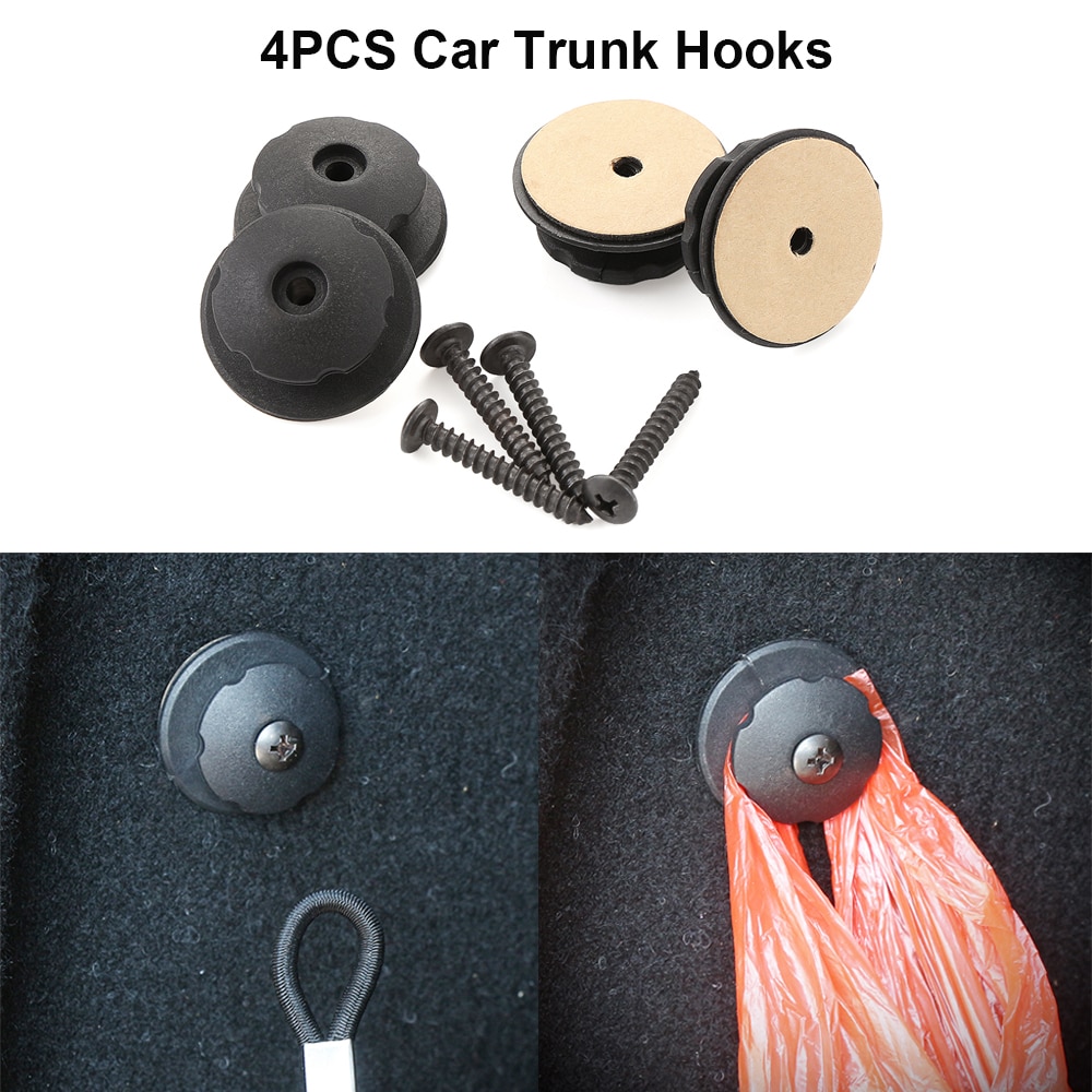 4PCS Car Trunk Fixed Hook Cargo Storage Organizer Rear Trunk Luggage Net Hooks Mount Paste Screws Car Rear Trunk Hook