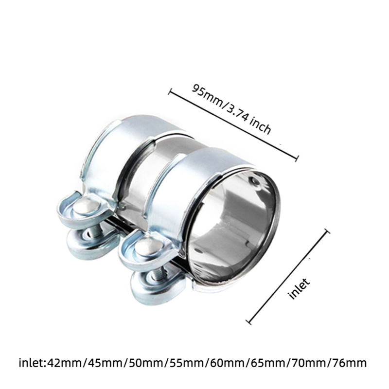 Auspuffklemme aus Edelstahl, 45 mm, 50 mm, 55 mm, 60 mm, 65 mm, 70 mm, 76 mm, Auspuffrohr-Rohrverbinder, Tischler-Hülsenklemme, verstellbare Spitze