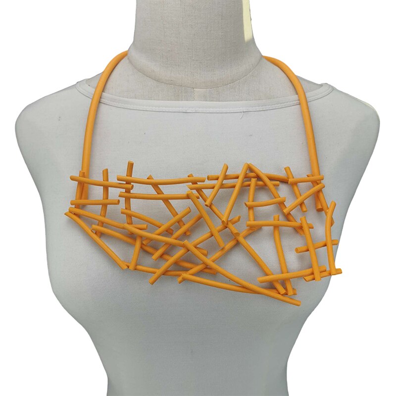 UKEBAY Handmade Strange Pendant Necklace Mesh Jewelry Women Statement Necklaces Gothic Clothes Accessories Jewellery: orange