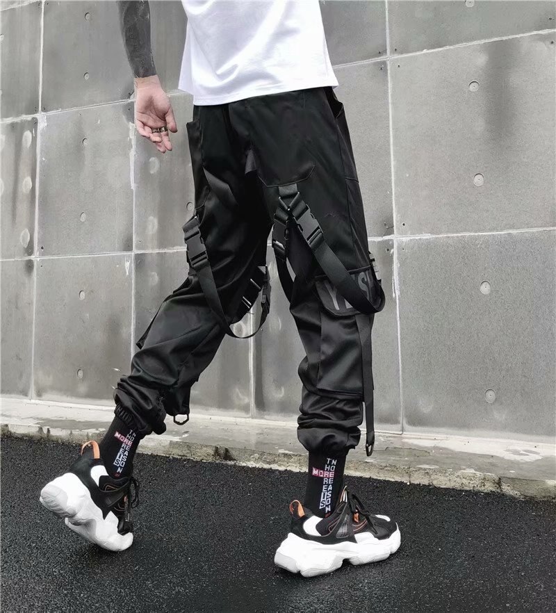 Multi Pockets Ribbons Joggers Cargo Harem Pants Streetwear Men Autumn Hip Hop Casual Sweatpants Male Pant