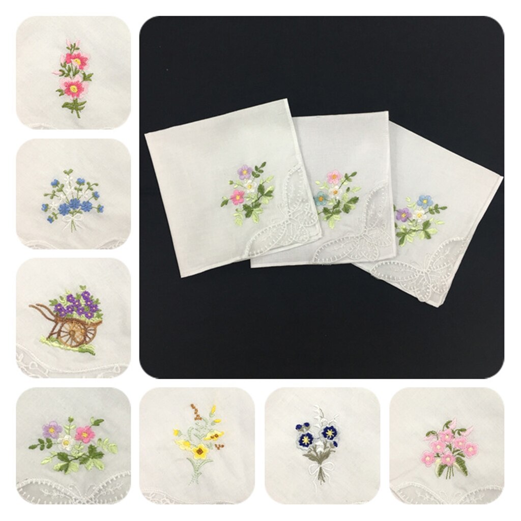 12Stck 100% Baumwolle Blumen- drucken SchöNe Taschentücher Damen Mädchen Waschbar Tasche Party DIY Spitze Taschentuch Tücher Handtuch