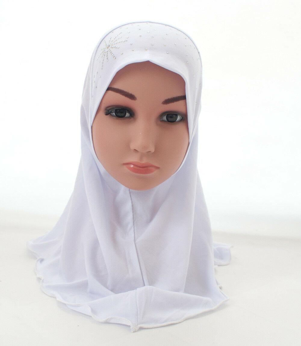 Foulard Hijab arabe pour enfants, couvre-chef avec strass pour l&#39;école, couvre-chef islamique pour enfants de 2 à 6 ans
